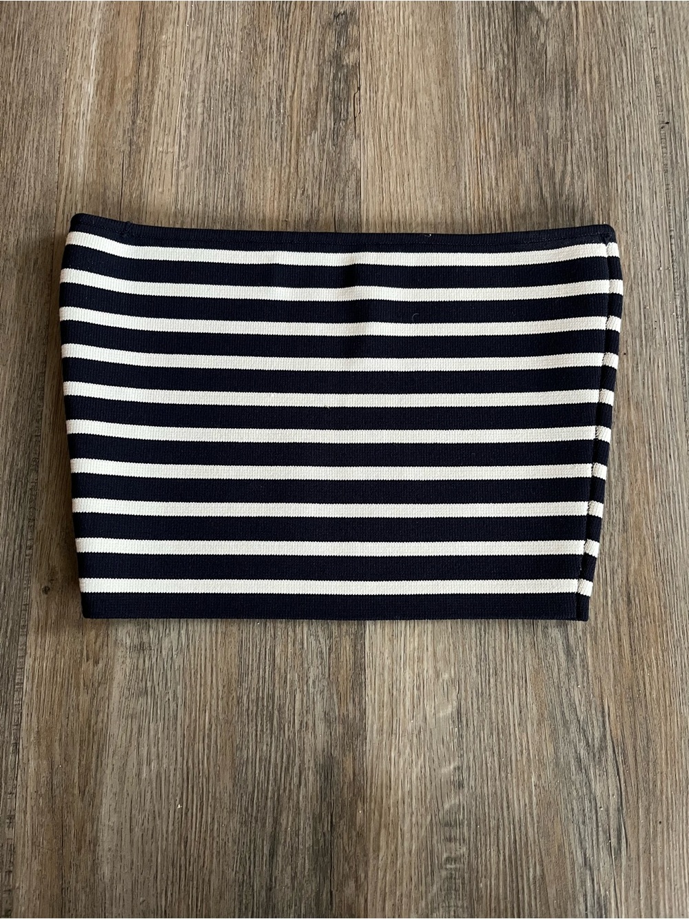 Babaton Blue and White Striped Bandeau Crop Top from Aritzia